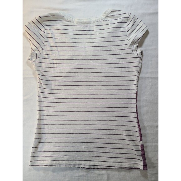 SO 2-Pack Cotton Tees Size Small White & Pink Floral Stripe V-Neck Top - Picture 4 of 11